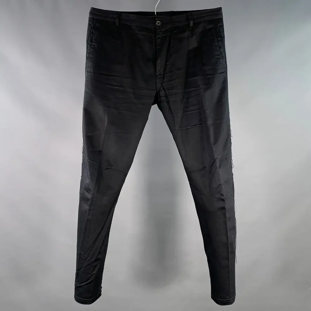 LANVIN Size 32 Black Cotton Blend Ankle Zip Flat Front Dress Pants